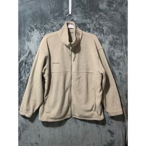 Columbia Fleece Jacket Mens XL WM6113 Tan Full Zip Mock Neck EUC